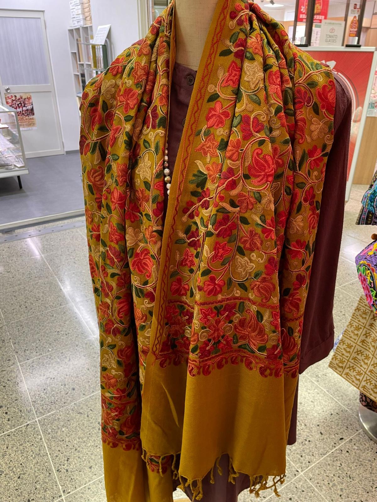 Embroidered Wool Shawl in Paisley and Floral Motifs